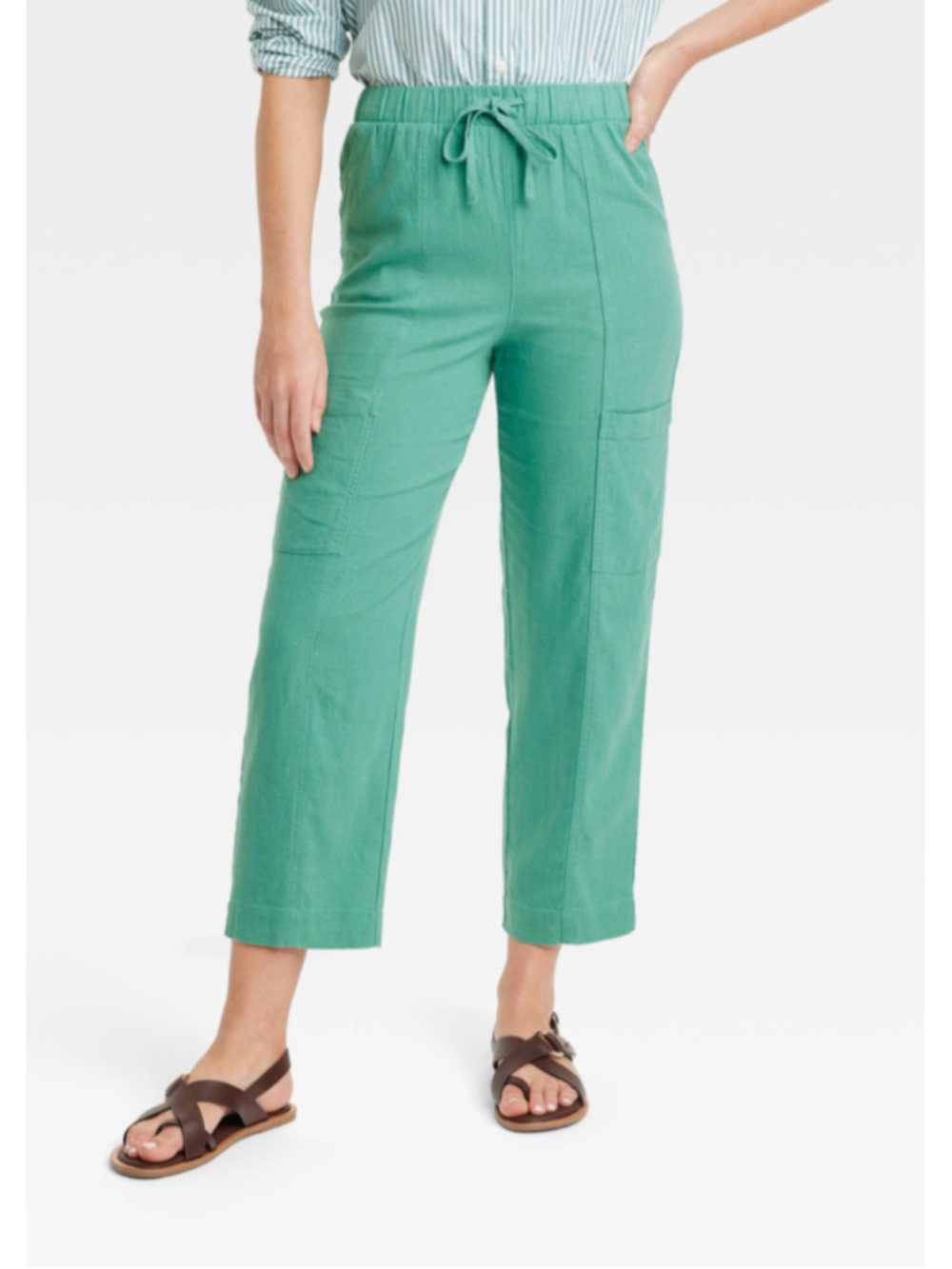 Universal Thread Women's High-Rise Pull-on Tapered Pants Size XL Green Linen